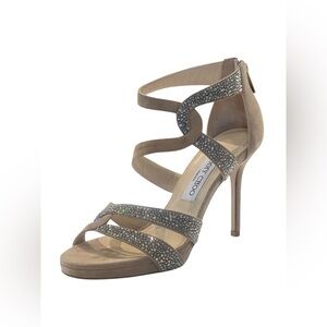 Jimmy Choo Beige and Silver Embellished Heels